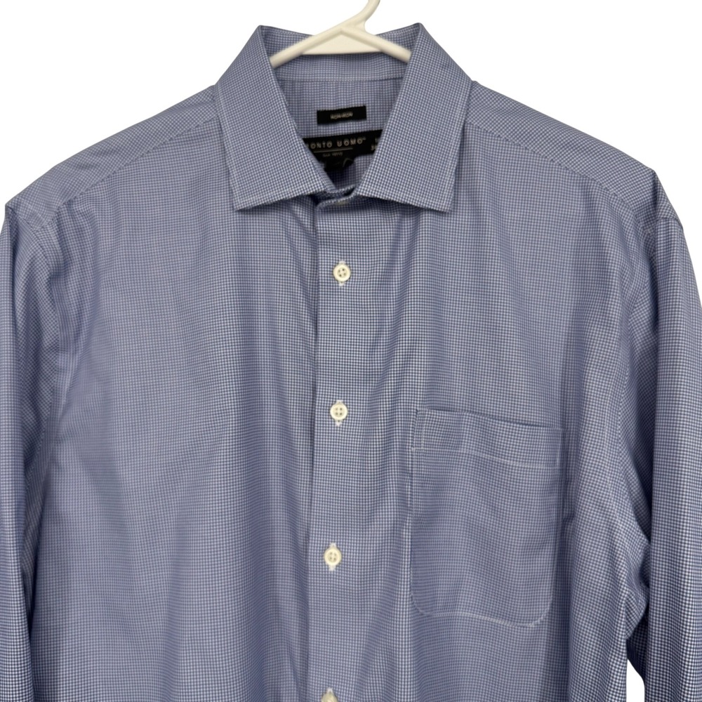 Pronto Uomo Dress Shirt 16 34/35 Blue Non-Iron Egyptian Cotton Preppy Business